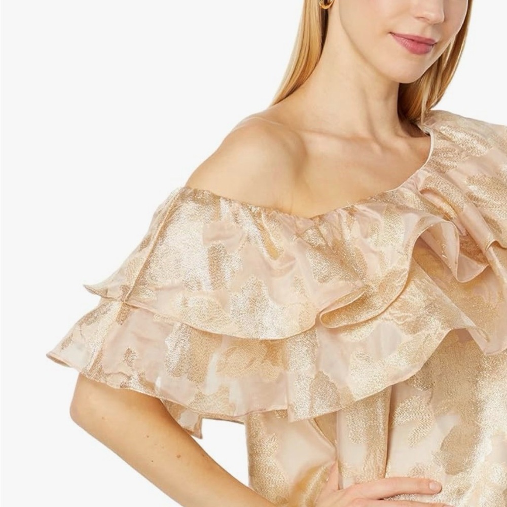 Lilly Pulitzer Trixie One Shoulder Gold Organza Brocade Top Small NWT Resort - Picture 5 of 9
